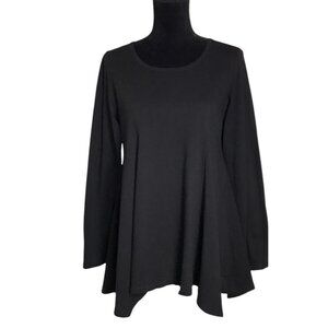 LOGO by Lori Goldstein Cotton Long Sleeve Top in Black - Sz XS